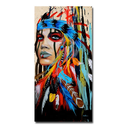 Modern Wall Art Prints Coloful Girl Feathered Women Canvas Painting For Living Room Home Decor, Size:50X70cm-garmade.com