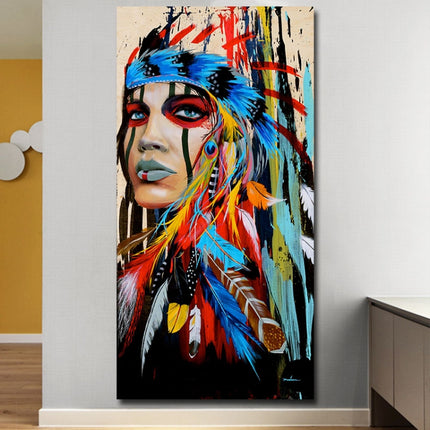 Modern Wall Art Prints Coloful Girl Feathered Women Canvas Painting For Living Room Home Decor, Size:40X80cm-garmade.com
