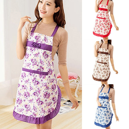 Household Rose Waterproof Kitchen Aprons Flower Cleaning Overalls(Brown)-garmade.com