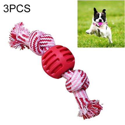3 PCS Pet Dog Toys Chew Teeth Clean Outdoor Training Fun Playing Rope Ball(Red)-garmade.com