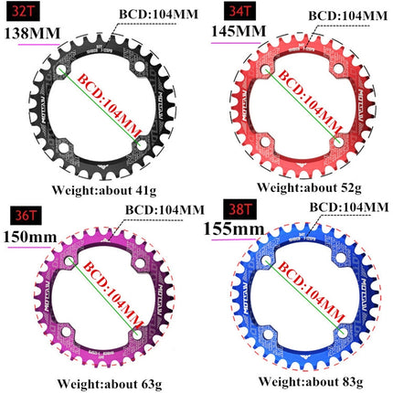 MOTSUV Narrow Wide Chainring MTB Bicycle 104BCD Tooth Plate Parts(Yellow)-garmade.com