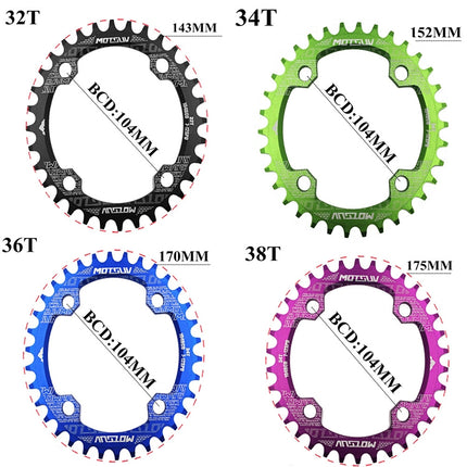 MOTSUV Narrow Wide Chainring MTB Bicycle 104BCD Tooth Plate Parts(Black)-garmade.com
