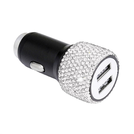 Diamond Car Dual USB Charge Mobile Phone Safety Hammer Charger(White)-garmade.com