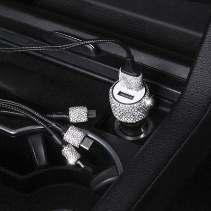 Diamond Car Dual USB Charge Mobile Phone Safety Hammer Charger(White)-garmade.com