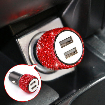 Diamond Car Dual USB Charge Mobile Phone Safety Hammer Charger(red red)-garmade.com