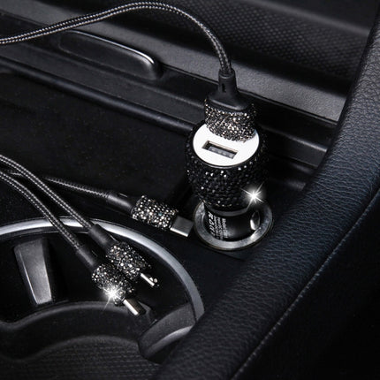 Diamond Car Dual USB Charge Mobile Phone Safety Hammer Charger(black)-garmade.com