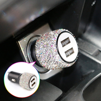 Diamond Car Dual USB Charge Mobile Phone Safety Hammer Charger(AB illusion)-garmade.com