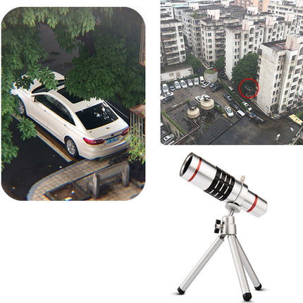 Outdoor Telescope Mobile Phone Accessories Shooting Telephoto Lens with Universal Metal Clip(12X)-garmade.com