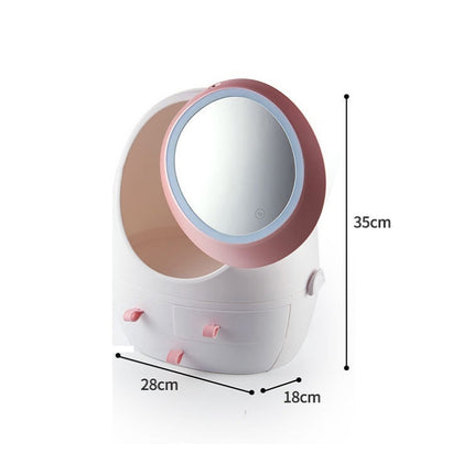 Desktop Dustproof Portable Cosmetic Storage Box With Mirror, Colour: White Single Mirror-garmade.com
