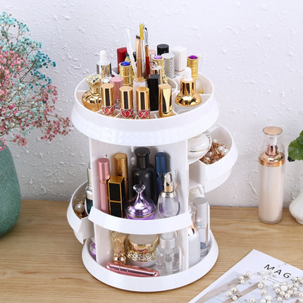 360 Degree Rotating Makeup Storage Box Diamond Shape Drawer Multilayer Dresser Desktop Shelf With Drawer(White)-garmade.com