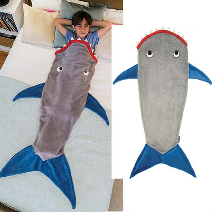 Winter Shark Mermaid Sleeping Blanket Sleeping Swaddle Soft Wool Children Sleeping Bag(Grey Shark)-garmade.com