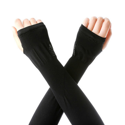 2 Pairs Long Ice Silk Sunscreen Sleeves Cycling Driving Outdoor UV Arm Oversleeve, Length: 38cm(Black)-garmade.com