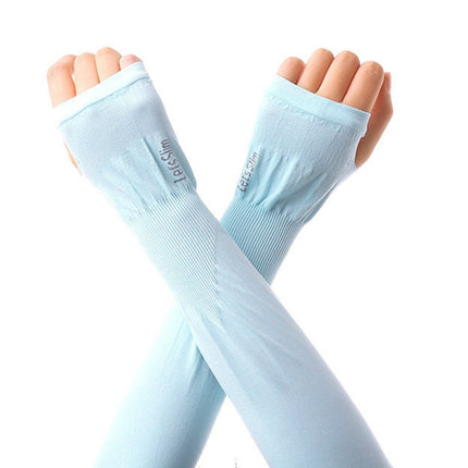 2 Pairs Long Ice Silk Sunscreen Sleeves Cycling Driving Outdoor UV Arm Oversleeve, Length: 38cm(Blue)-garmade.com