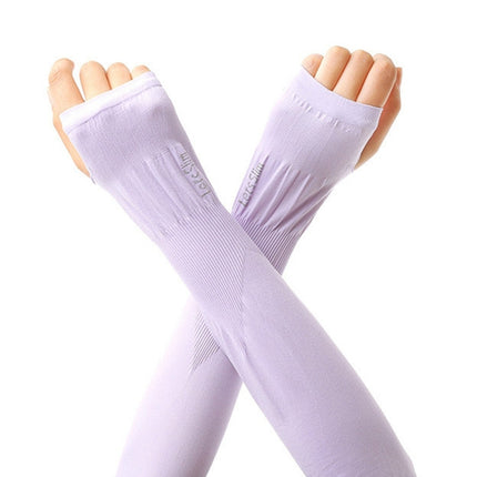 2 Pairs Long Ice Silk Sunscreen Sleeves Cycling Driving Outdoor UV Arm Oversleeve, Length: 38cm(Purple)-garmade.com