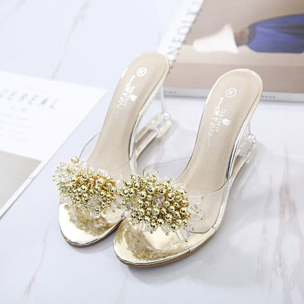 Woman Glass Rhinestone Wedge Heels, Shoe Size:37(Silver)-garmade.com