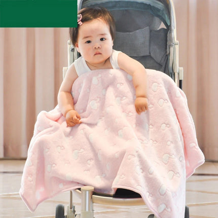 Summer Thin Coral Flannel Office Nap Blanket, Size:100x150cm(Green Clouds)-garmade.com