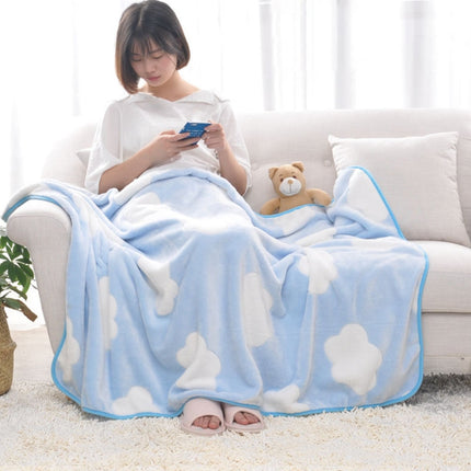 Summer Thin Coral Flannel Office Nap Blanket, Size:100x150cm(Green Clouds)-garmade.com