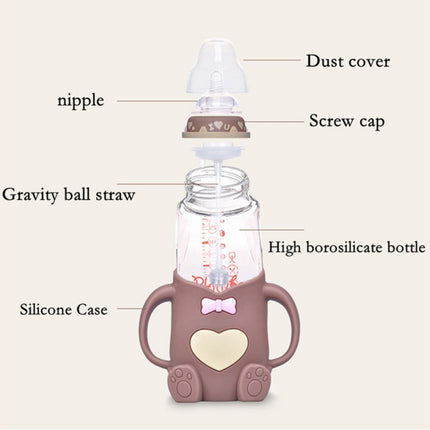 Baby Silicone Glass Bottles Drop-proof and Flatulence-proof Glass Baby Bottle(Style 2 Cyan-blue)-garmade.com