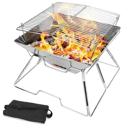 Liftable Barbecue Grill Camping Stainless Steel Folding Barbecue Grill Wood Charcoal Grill-garmade.com