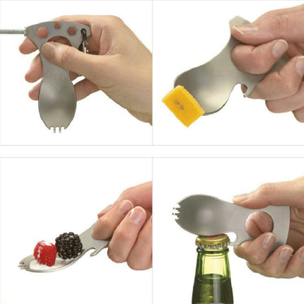 5 PCS Outdoor Multifunctional Camping Spoon Stainless Steel Tableware Portable Picnic Tableware Fork And Spoon(Light Grey)-garmade.com