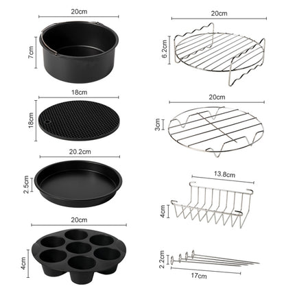 7 in 1 Air Fryer Accessories 7-piece Set for 3.5-5.8QT Type of Baking Basket Double-layer Grill(Black)-garmade.com