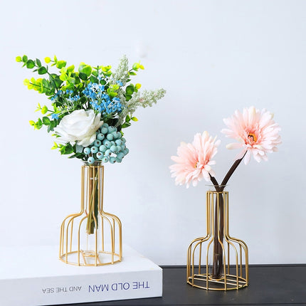 Wrought Iron Hydroponic Green Dried Flower Glass Flower Insert Decoration Without Fake Flowers(Gold)-garmade.com