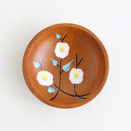 Hand Painted Wooden Round Peach Fruit Bowl Tea House Cafe Home Wooden Dish Melon Candy Tray-garmade.com