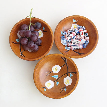 Hand Painted Wooden Round Peach Fruit Bowl Tea House Cafe Home Wooden Dish Melon Candy Tray-garmade.com