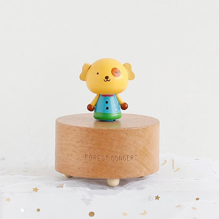 Wooden Music Box Music Boxmini Cute Pet Decoration Children Holiday Gifts(Blue Clothes Puppy)-garmade.com