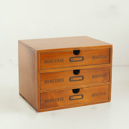 Three Pumping Retro Wooden Drawer Storage Cabinet Desk-garmade.com