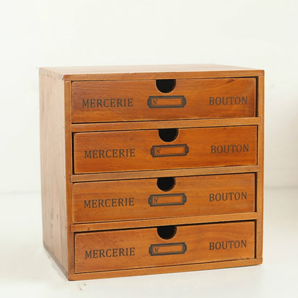 Four Pumping Retro Wooden Drawer Storage Cabinet Desk-garmade.com