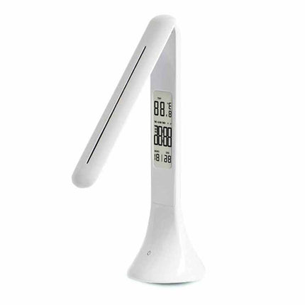 3.5W Foldable Dimmable Calendar Temperature Alarm Clock LED Table Lamp Night Reading Light(White)-garmade.com