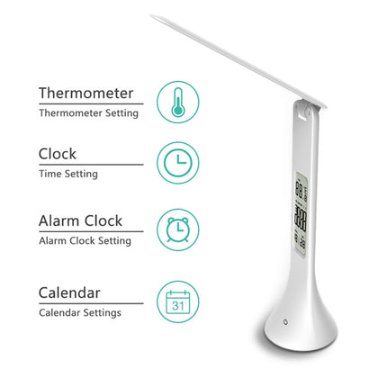 3.5W Foldable Dimmable Calendar Temperature Alarm Clock LED Table Lamp Night Reading Light(White)-garmade.com