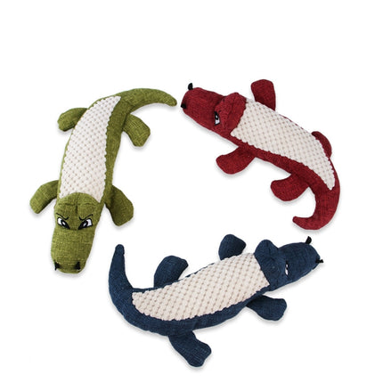 Plush Spelt Linen Sound Puzzle Simulation Crocodile Pet Toy(Blue)-garmade.com