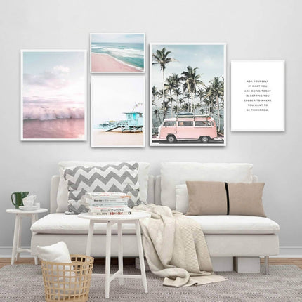 Ocean Landscape Canvas Poster Decoration Home Painting Art Paintings Frameless Painting Core, Size:30x45 cm(Seaside Bus)-garmade.com