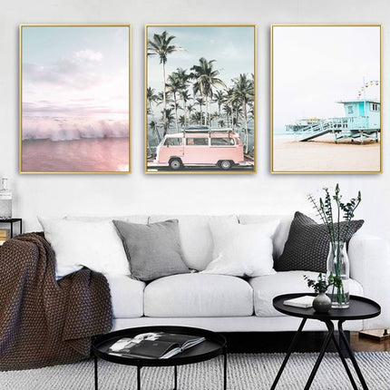 Ocean Landscape Canvas Poster Decoration Home Painting Art Paintings Frameless Painting Core, Size:30x45 cm(Seaside Bus)-garmade.com