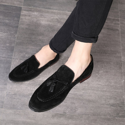 Men Leather Shoes Suede Tassels Slip-on Peas Shoes, Size:37(Brown)-garmade.com