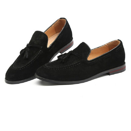 Men Leather Shoes Suede Tassels Slip-on Peas Shoes, Size:37(Brown)-garmade.com