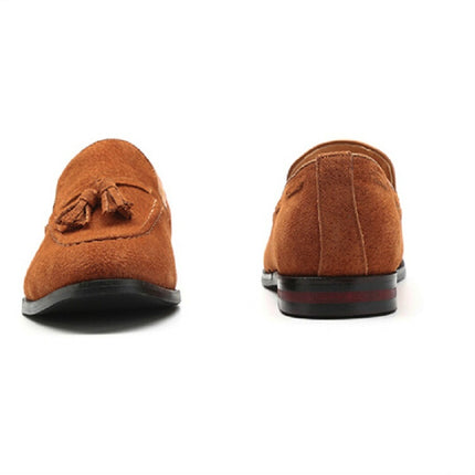 Men Leather Shoes Suede Tassels Slip-on Peas Shoes, Size:37(Brown)-garmade.com