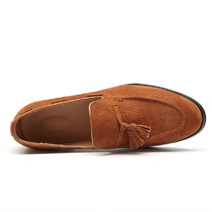 Men Leather Shoes Suede Tassels Slip-on Peas Shoes, Size:37(Brown)-garmade.com