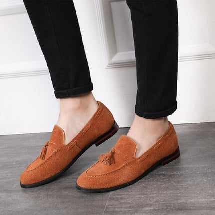 Men Leather Shoes Suede Tassels Slip-on Peas Shoes, Size:47(Yellow)-garmade.com