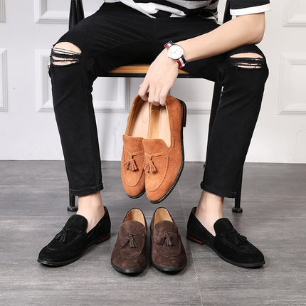 Men Leather Shoes Suede Tassels Slip-on Peas Shoes, Size:47(Yellow)-garmade.com