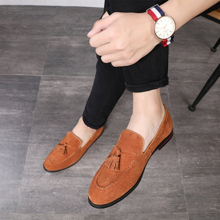 Men Leather Shoes Suede Tassels Slip-on Peas Shoes, Size:47(Yellow)-garmade.com