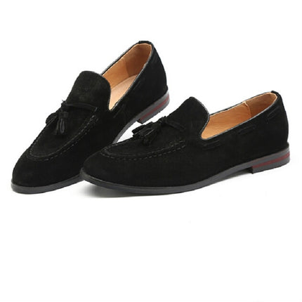 Men Leather Shoes Suede Tassels Slip-on Peas Shoes, Size:47(Black)-garmade.com