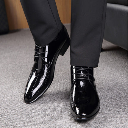 Men Pointed Glossy Crocodile Texture Leather Shoes, Shoe Size:40(Black)-garmade.com