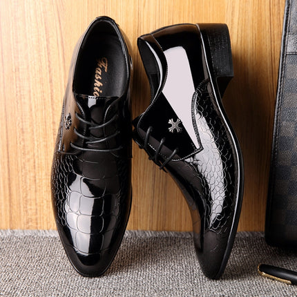 Men Pointed Glossy Crocodile Texture Leather Shoes, Shoe Size:45(Black)-garmade.com