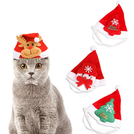 Pet Headwear Christmas Headband Hood Hat Small and Medium Cat Dog Cap(Red Christmas Tree)-garmade.com