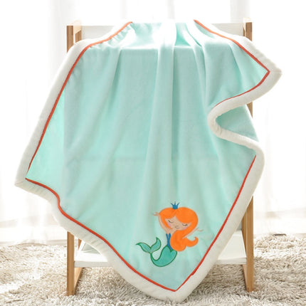 Newborn Cartoon Soild Thicken Double Layer Coral Fleece Soft Infant Blanket Bedding, Size:75x100cm(Green Mermaid)-garmade.com