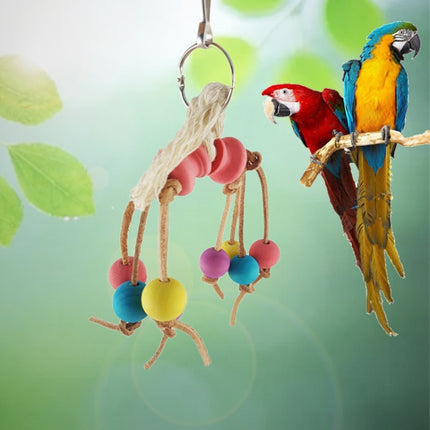 Creative Leather Rope Wooden Bead Parrot Bird Bite Toy-garmade.com