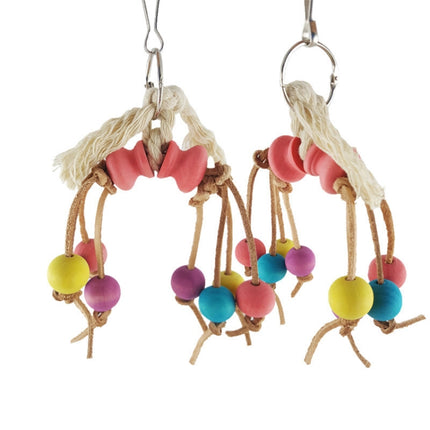 Creative Leather Rope Wooden Bead Parrot Bird Bite Toy-garmade.com